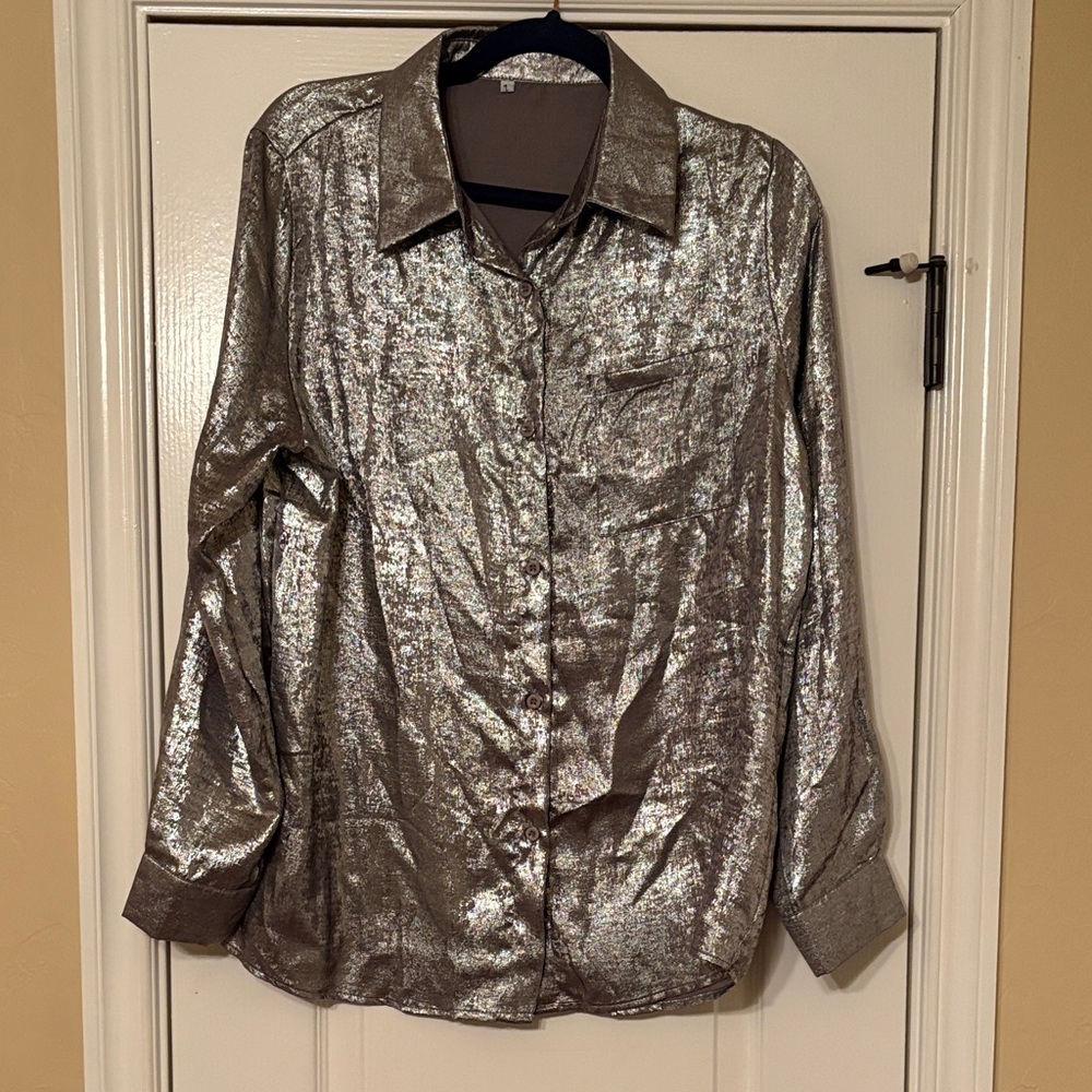 Metallic Button-Up Shirt